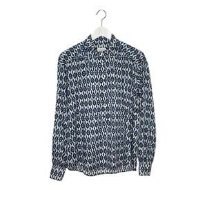 Hartford Women's Size 10 Blue Black White Print Lightweight Cotton Popover Shirt